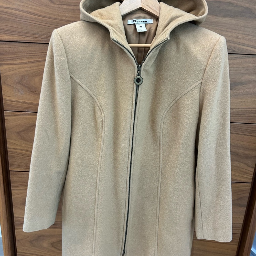 Women's Tan Wool Hooded Coat
